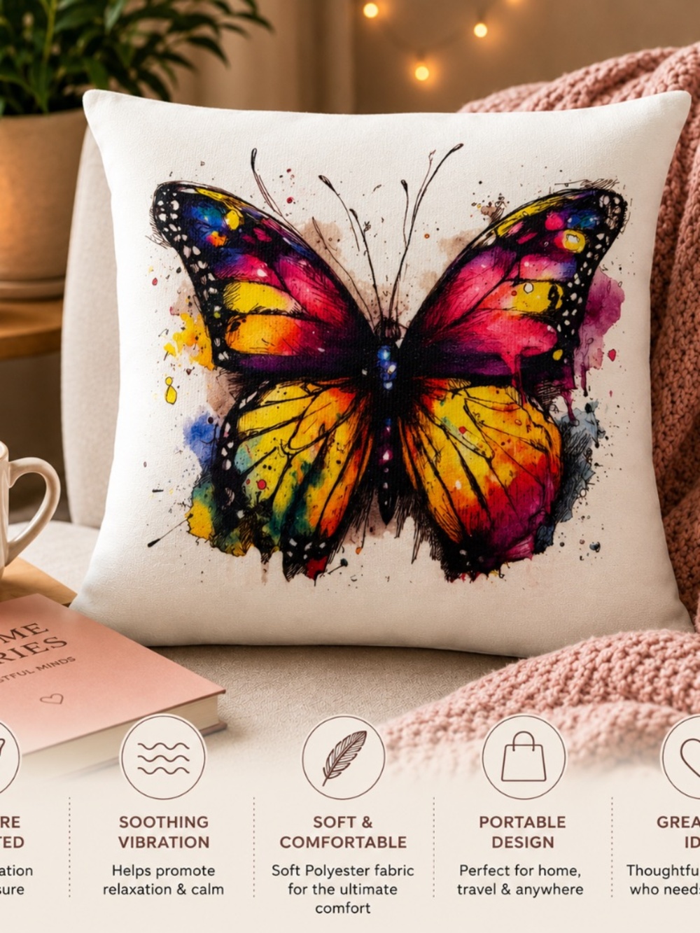 Large Butterfly Pressure Activated Massage Pillow